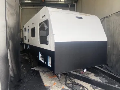 Caravan exterior with paint and Tufflon protective coating